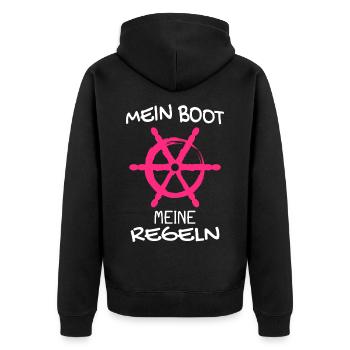 Kapitän Mein Boot Meine Regeln Geschenk - Unisex Premium Bio Zip Hoodie - Schwarz - Hinten - Nico (187cm)