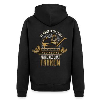 Mähdrescher Fahren - Bauer Dreschen Getreide - Unisex Premium Bio Zip Hoodie - Schwarz - Hinten - Nico (187cm)