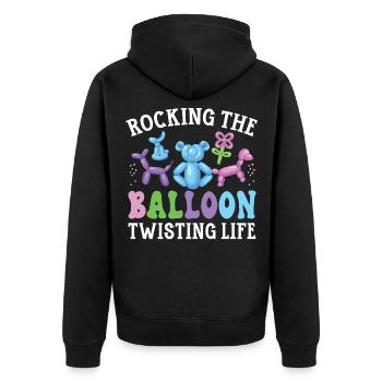 Rocking The Ballon Twisting Life Ballonmodellierun - Unisex Premium Bio Zip Hoodie - Schwarz - Hinten - Nico (187cm)