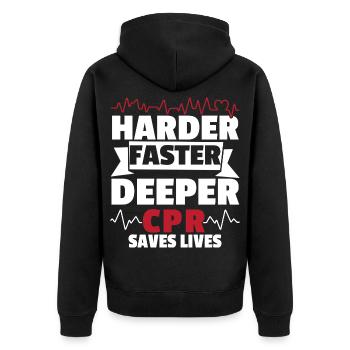 Harder Faster Deeper CPR Rettet Leben Rettungsdien - Unisex Premium Bio Zip Hoodie - Schwarz - Hinten - Nico (187cm)