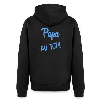 FROHER VATERTAG. PAPA. VATERTAG - Unisex Premium Bio Zip Hoodie - Schwarz - Hinten - Nico (187cm)