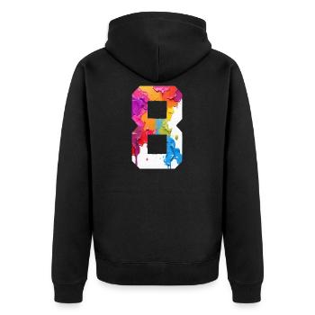 FARBIG NUMMER 8 BUNT 8. GEBURTSTAG - Unisex Premium Bio Zip Hoodie - Schwarz - Hinten - Nico (187cm)