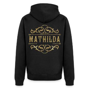 Mathilda gold - Unisex Premium Bio Zip Hoodie - Schwarz - Hinten - Nico (187cm)