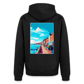 Weymouth England Uk Vintage Reiseposter Souvenir - Unisex Premium Bio Zip Hoodie - Schwarz - Hinten - Nico (187cm)