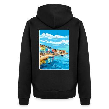 Weymouth England Uk Vintage Reiseposter Souvenir - Unisex Premium Bio Zip Hoodie - Schwarz - Hinten - Nico (187cm)