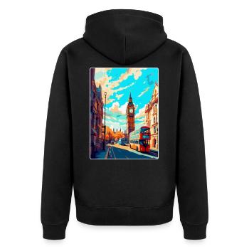 London England Uk Vintage Reise Poster Souvenir - Unisex Premium Bio Zip Hoodie - Schwarz - Hinten - Nico (187cm)