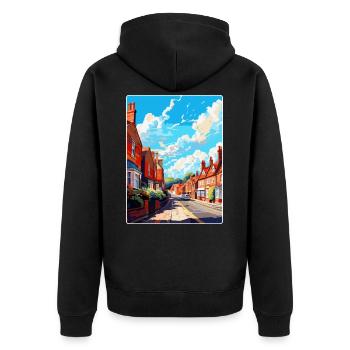 Thirsk England Uk Vintage Reise Poster Souvenir - Unisex Premium Bio Zip Hoodie - Schwarz - Hinten - Nico (187cm)