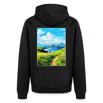 Isle Of Canna Schottland Großbritannien Reise Poster Souvenir - Unisex Premium Bio Zip Hoodie - Schwarz - Hinten - Nico (187cm)