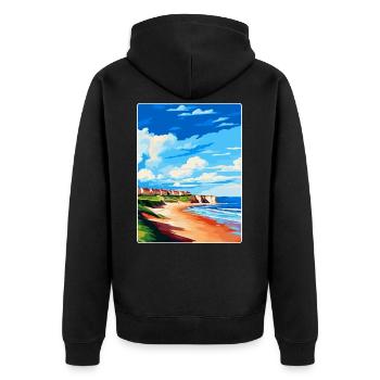 Filey Yorkshire Vintage Reiseposter Souvenir WPA - Unisex Premium Bio Zip Hoodie - Schwarz - Hinten - Nico (187cm)