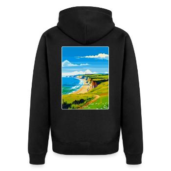 Dorset Uk Vintage Reiseposter Souvenir WPA - Unisex Premium Bio Zip Hoodie - Schwarz - Hinten - Nico (187cm)