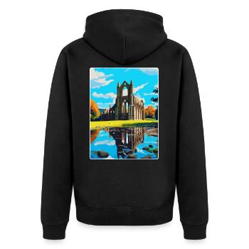 Bolton Abbey England Uk Reise Poster Souvenir WPA - Unisex Premium Bio Zip Hoodie - Schwarz - Hinten - Nico (187cm)