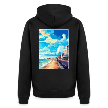 Hove England Uk Vintage Reiseplakat Souvenir WPA - Unisex Premium Bio Zip Hoodie - Schwarz - Hinten - Nico (187cm)