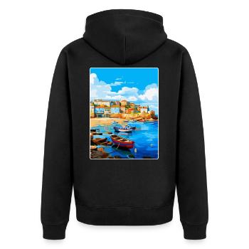St Ives England Uk Vintage Reiseplakat Souvenir - Unisex Premium Bio Zip Hoodie - Schwarz - Hinten - Nico (187cm)