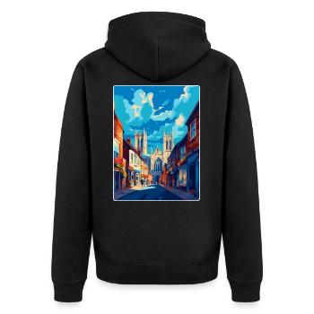 York England Uk Vintage Reiseplakat Souvenir WPA - Unisex Premium Bio Zip Hoodie - Schwarz - Hinten - Nico (187cm)