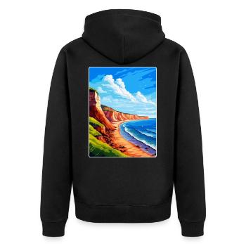 Torquay Cliffs England Uk Vintage Reiseposter - Unisex Premium Bio Zip Hoodie - Schwarz - Hinten - Nico (187cm)
