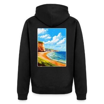 Torquay Cliffs England Uk Vintage Reiseposter - Unisex Premium Bio Zip Hoodie - Schwarz - Hinten - Nico (187cm)