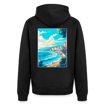 Nizza Frankreich Vintage Reiseplakat WPA Kunst Souvenir - Unisex Premium Bio Zip Hoodie - Schwarz - Hinten - Nico (187cm)