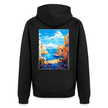 Héraklion Grèce Affiche de voyage vintage souvenir - Veste à capuche bio Premium Unisexe - noir - Dos - Nico (187cm)