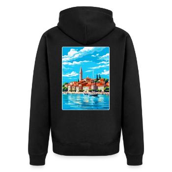 Koper Slowenien Vintage Reiseplakat Souvenir WPA - Unisex Premium Bio Zip Hoodie - Schwarz - Hinten - Nico (187cm)