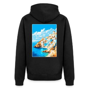 Karpathos Grèce Affiche de voyage vintage souvenir - Veste à capuche bio Premium Unisexe - noir - Dos - Nico (187cm)