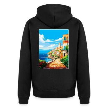 Héraklion Grèce Affiche de voyage vintage souvenir - Veste à capuche bio Premium Unisexe - noir - Dos - Nico (187cm)