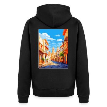 Alicante Spanien Vintage Reiseplakat Souvenir WPA - Unisex Premium Bio Zip Hoodie - Schwarz - Hinten - Nico (187cm)