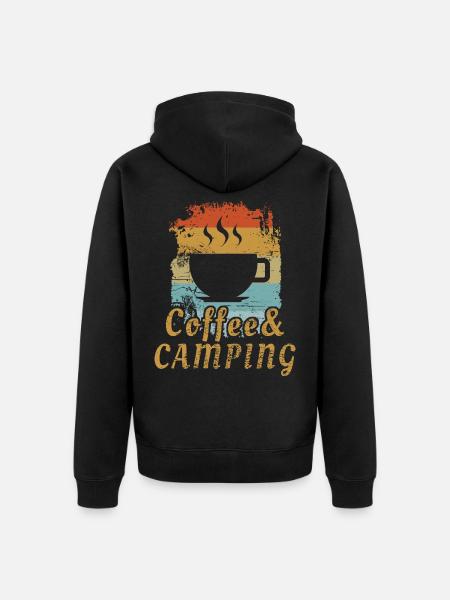 Camping und Kaffee - Unisex Premium Bio Zip Hoodie - Schwarz