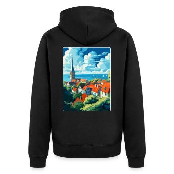Visby Schweden Vintage Reiseposter WPA Souvenir - Unisex Premium Bio Zip Hoodie - Schwarz - Hinten - Nico (187cm)