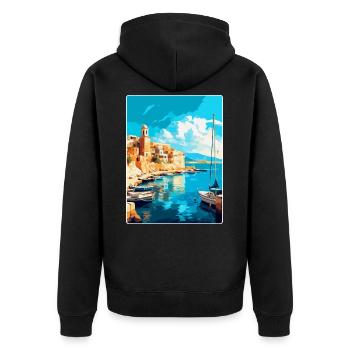 Héraklion Grèce Affiche de voyage vintage souvenir - Veste à capuche bio Premium Unisexe - noir - Dos - Nico (187cm)