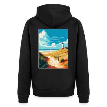 Insel Sylt Deutschland Vintage Reiseplakat Souvenir - Unisex Premium Bio Zip Hoodie - Schwarz - Hinten - Nico (187cm)