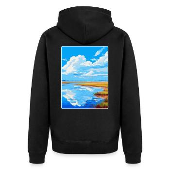 Niedersächsisches Wattenmeer Deutschland Vintage Reiseplakat - Unisex Premium Bio Zip Hoodie - Schwarz - Hinten - Nico (187cm)