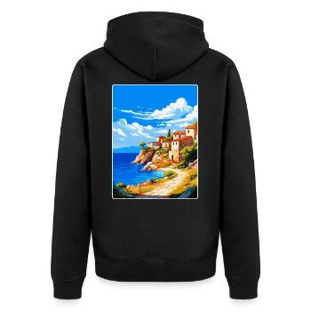 Mani Halbinsel Griechenland Vintage Reiseposter WPA - Unisex Premium Bio Zip Hoodie - Schwarz - Hinten - Nico (187cm)