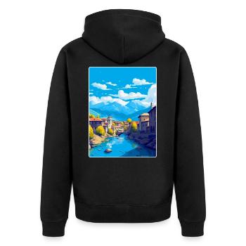 Sarajevo Bosnien Herzegowina Vintage Reiseposter - Unisex Premium Bio Zip Hoodie - Schwarz - Hinten - Nico (187cm)