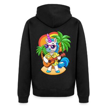 Lustige Einhorn Cartoon Sommer Strand Sonnenbrille - Unisex Premium Bio Zip Hoodie - Schwarz - Hinten - Nico (187cm)
