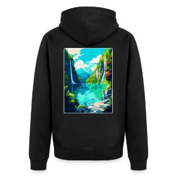 Nationalpark Plitvicer Seen Kroatien Reiseplakat - Unisex Premium Bio Zip Hoodie - Schwarz - Hinten - Nico (187cm)
