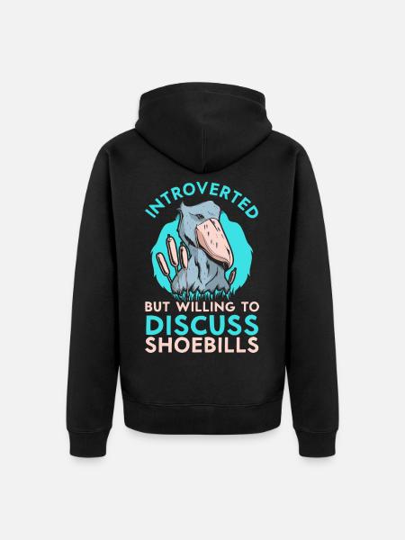 Introvertiert aber diskussionsfreudig Schuhschnabe - Unisex Premium Bio Zip Hoodie - Schwarz
