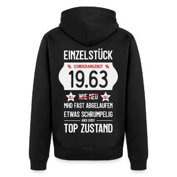 63. GEBURTSTAG 1963 EINZELSTÜCK PREISSCHILD - Unisex Premium Bio Zip Hoodie - Schwarz - Hinten - Nico (187cm)