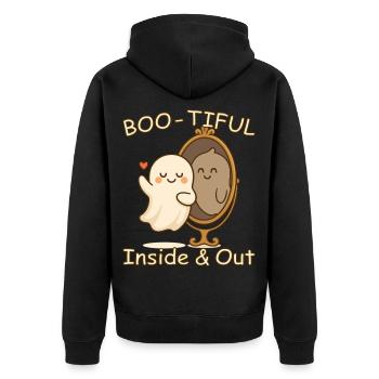 Boo-tiful Ghost – Halloween Self Love Design - Unisex Premium Bio Zip Hoodie - Schwarz - Hinten - Nico (187cm)