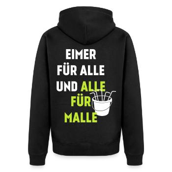 Eimer für Alle und alle für Malle - Unisex Premium Bio Zip Hoodie - Schwarz - Hinten - Nico (187cm)