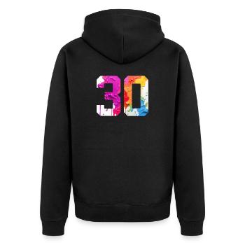 FARBIG NUMMER 30 BUNT 30. GEBURTSTAG - Unisex Premium Bio Zip Hoodie - Schwarz - Hinten - Nico (187cm)