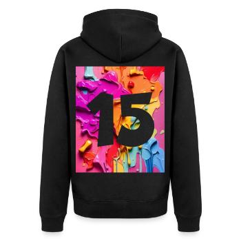 NR. 15 NUMMER 15 BUNT 15. GEBURTSTAG - Unisex Premium Bio Zip Hoodie - Schwarz - Hinten - Nico (187cm)