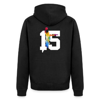 NUMMER 15 BASKETBALL 15. GEBURTSTAG - Unisex Premium Bio Zip Hoodie - Schwarz - Hinten - Nico (187cm)