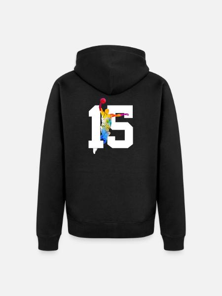 NUMMER 15 BASKETBALL 15. GEBURTSTAG - Unisex Premium Bio Zip Hoodie - Schwarz