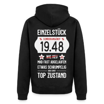 78. GEBURTSTAG 1948 EINZELSTÜCK PREISSCHILD - Unisex Premium Bio Zip Hoodie - Schwarz - Hinten - Nico (187cm)