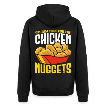Ich bin nur hier für die Chicken Nuggets Nug Nuggi - Unisex Premium Bio Zip Hoodie - Schwarz - Hinten - Nico (187cm)