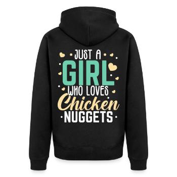 Nur ein Mädchen das Chicken Nuggets liebt Nug Nugg - Unisex Premium Bio Zip Hoodie - Schwarz - Hinten - Nico (187cm)