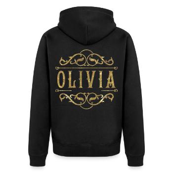 Olivia gold - Unisex Premium Bio Zip Hoodie - Schwarz - Hinten - Nico (187cm)