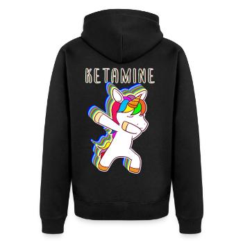Ketamine Unicorn Keta Raver - Unisex Premium Bio Zip Hoodie - Schwarz - Hinten - Nico (187cm)