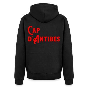 Cap d`Antibes, France - Unisex Premium Bio Zip Hoodie - Schwarz - Hinten - Nico (187cm)