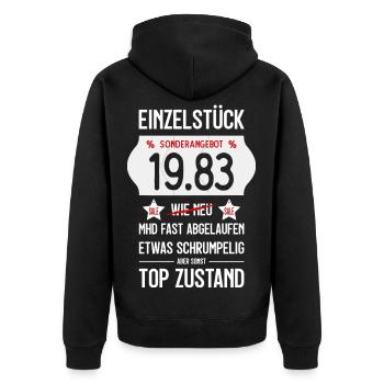 43. GEBURTSTAG 1983 EINZELSTÜCK PREISSCHILD - Unisex Premium Bio Zip Hoodie - Schwarz - Hinten - Nico (187cm)